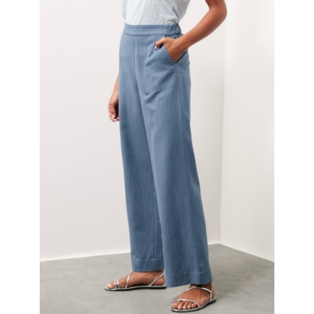 NWT Banana Republic Wide-Leg Tencel™-Linen Pull-On Pant in Blue Stripe Large